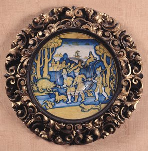 Teller dekoriert mit einer Jagdszene, Deruta-Werkstatt, ca. 1540-45 (Majolika)