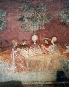 Spiel mit Tarotkarten, Szene aus dem Spiele-Zyklus, ca. 1445-1450, Fresko, Palazzo Borromeo, Mailand, Lombardei, Italien