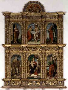 Polyptychon mit der Madonna und Kind mit Heiligen von Italian School
