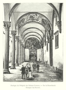Portikus des Findelkindhospitals, von Brunelleschi, Fresken von Poccetti von Italian School