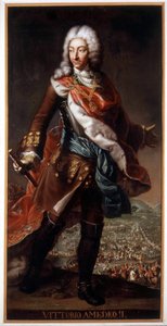 Porträt von Vittorio Amedeo II di Savoia, genannt der Savoyardische Fuchs (1666-1732) (Victor Amadeus II oder Victor-Amadeus), Herzog von Savoyen und König von Sizilien, dann von Sardinien. Gemälde im Schloss A. Racconigi von Italian School