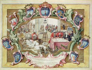 Prinz Friedrich Christian von Polen bei einem Besuch des Instituts der Wissenschaften, Bologna im Jahr 1739 von Italian School