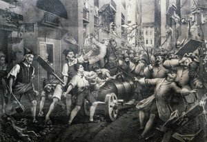Aufstand im Portoria-Viertel in Genua gegen die Österreicher 1746, angeführt von Giovan Battista Perasso (1735-1781) bekannt als Balilla von Italian School