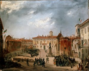 Revolutionen von 1848, Fünf Tage von Mailand: Österreichische Gefangene auf dem Borromeo-Platz am 20. März von Italian School