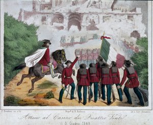 Risorgimento, Römische Republik: Die Soldaten der Armee von Giuseppe Garibaldi versuchen, die Villa der Quattro Venti in Rom am 03.06.1849 zurückzuerobern von Italian School