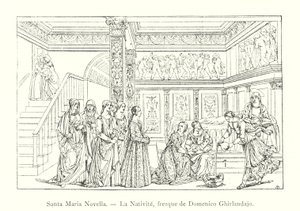Santa Maria Novella, Die Geburt, Fresko von Domenico Ghirlandajo