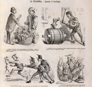 Satirische Karikatur zur Weinbaukrise durch Phylloxera, Illustration aus der satirischen Zeitung Spirito Folletto, 18. September