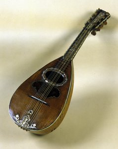 Stillleben mit neapolitanischer Mandoline, erfunden von Giuseppe Filano. Neapel 1784