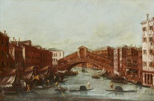 Die Rialtobrücke vom Canal Grande von Italian School