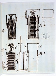Die Voltasche Säule (Batterie). Zeichnung aus einem Brief von Alessandro Volta (1745-1827) an Dieudonné Dolomieu (1750-1801) über Galvanismus, 1801 von Italian School