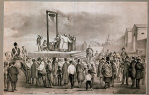 Die Hinrichtung von Felice Orsini und Pieri am 13.03.1858, die den Anschlag vom 14. Januar 1858 gegen Napoleon III. auf dem Place de la Roquette in Paris durchführten