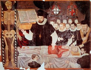 Die Anatomievorlesung von John Banister in der Barber Surgeons Hall im Jahr 1548