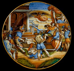 Das Martyrium der Brüder Johannes und Paulus unter der Herrschaft von Kaiser Julian dem Abtrünnigen (Flavius Claudius Julianus (331-363)), entstanden in Urbino, Italien. Um 1540. Florenz, Museo Nazionale del Bargello von Italian School