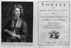 Titelseite von Sonate a Tre mit einem Porträt von Arcangelo Corelli (1653-1713) von Italian School