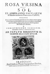 Titelseite zu Rosa Ursina sive Sol von Christoph Scheiner, veröffentlicht 1630 (Druck) von Italian School
