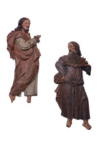 Zwei polychrome Kastanienreliefs von Heiligen, Tirol von Italian School