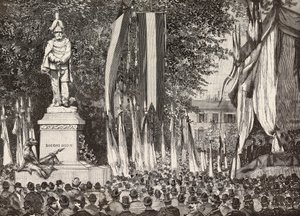 Enthüllung des Denkmals für General Giacomo Medici, Mailand, Italien, Gravur nach einer Zeichnung von Edoardo Ximenes nach einem Foto von Rossi, aus L