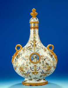 Vase in Form eines Kürbisses aus Majolika (Maiolica) aus den Fayence-Fabriken von Fontana in Urbino, Italien von Italian School