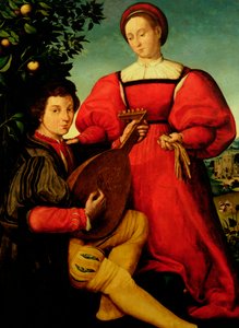 Venezianische Dame und Lautenspieler
