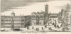 Ansicht der Piazza San Crispino und der Kathedrale von Ferrara, Gravur, Italien von Italian School
