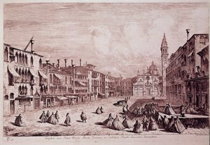 Ansicht des Platzes der Kirche Santa Maria Formosa in Venedig. Gravur aus „Magnificentiores Selectioresque Urbis Venetiarum Prospectus“ von Michele Marieschi (1710-1743) 1741 Venedig, Museo Correr von Italian School
