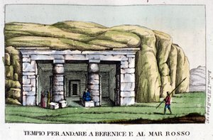 Ansicht des Tempels auf dem Weg nach Berenice, heute Benghazi und zum Roten Meer. Der Autor, Giovanni Battista Belzoni (1778-1823), war ein italienischer Entdecker und Archäologe, der wichtige archäologische Entdeckungen in Ägypten gemacht hat. Gravur