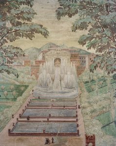 Ansicht der Wasserorgel und des Neptunbrunnens von Italian School