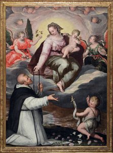 Die Jungfrau überreicht den Rosenkranz an St. Dominikus, anonyme Malerei um 1650, Mailand, Basilika Santa Maria delle Grazie von Italian School