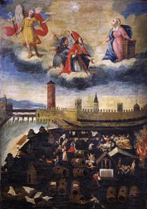 Votivbanner, das die Pest in Trento im Jahr 1636 zeigt