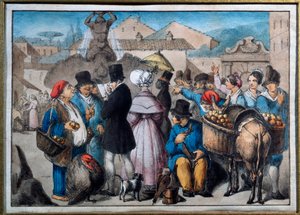 Spaziergangsszene in Rom. Aquarell, 19. Jahrhundert von Italian School