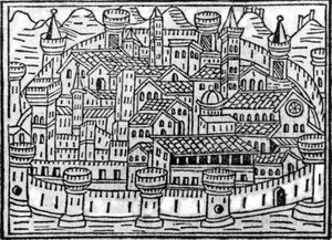 Ummauerte Stadt aus Supplementum Chronicarum von Giacomo Filippo Foresti, 1506 von Italian School