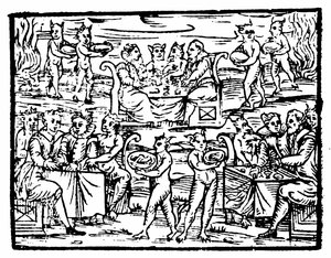Hexen und Zauberer beim Sabbat, Illustration aus Compendium Maleficarum von Francesco Maria Guazzo, 1608 von Italian School