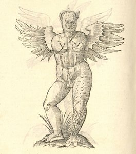 Illustration von Monstrum cornutum und alatum aliud aus Aldrovandis Geschichte der Monster, 1642