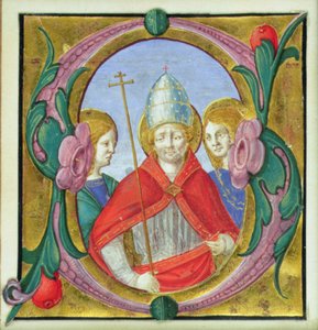 Historisierte Initiale S, die St. Gregor und zwei Heilige zeigt von Italian School Italian School