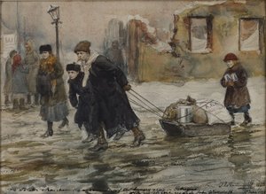 Transport von Lebensmitteln auf einem Schlitten, 1923