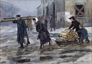 Eine Familie eines Ingenieurs schleppt Brennstoff nach Hause von Vladimirov, Ivan Alexeyevich (1869-1947)