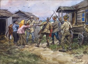 Beschlagnahme von Vieh für die Rote Armee in einem Dorf in der Nähe von Luga