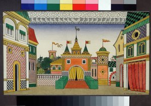 Vorzeichnung für das Bühnenbild der Oper Der goldene Hahn von N. Rimski-Korsakow von Ivan Yakovlevich Bilibin