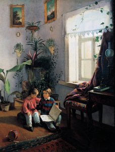 Kinder blättern im Bilderbuch von Ivan Khrutsky