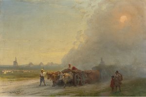 „Ochsenkarren in der ukrainischen Steppe“ Gemälde von Ivan Konstantinovich Aivazovsky (Aivazovsky 1817-1900) 1888 von Ivan Konstantinovich Aivazovsky