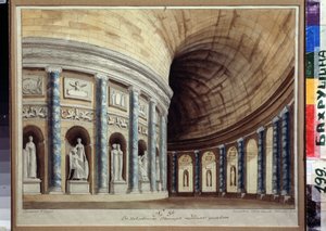 Skizze für den Vorhang des Kaiserlichen Theaters in Pawlowsk (Sankt Petersburg). Ansicht eines Korridors mit Säulen und antiken Statuen. Werk von Ivan Nikolayevich Ivanov (1796-1854) von Ivan Nikolayevich Ivanov