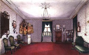 Ein russisches Wohnzimmer mit einer Ikonenecke von Ivan Petrovich Volski