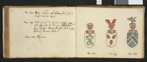 Illustration aus einem Privatarchiv in der Nationalbibliothek mit dem Titel Insignia quædam virorum illustrium in Norvegia quodam habitantium von Iver Nielssøn Hirtzholm von Iver Hirtzholm