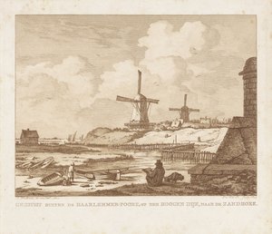 Ansicht außerhalb des Haarlemmerpoort in Amsterdam mit einem sitzenden Zeichner von Izaak Jansz. de Wit