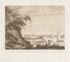 Weite Landschaft mit zwei Figuren und Segelschiffen von Izaak Jansz. de Wit