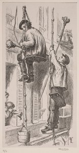 Maurer bei der Arbeit an der Außenseite eines Hauses in Paris von J.C. Nielsen
