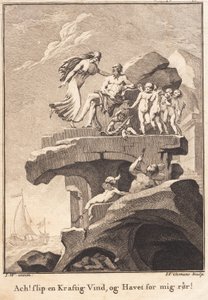Neid bei Äolus, der auf einem Felsen sitzt von J.F. Clemens