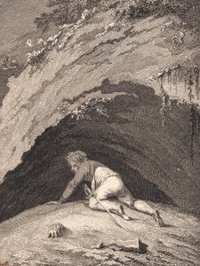 Der geschlagene Niels Klim kriecht in die Höhle