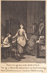 Marthe, die Köchin, kommt in das Zimmer zu Peder Paars und Per Ruus von J.F. Clemens