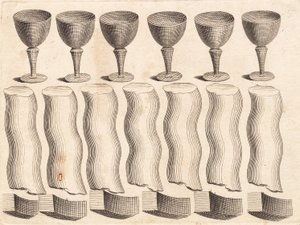 Studienblatt von Kelchen und Teilen eines gedrehten Rundstabs
